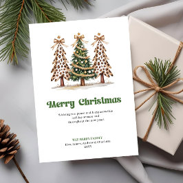 Trendy Leopard Print Watercolor Christmas Tree  シーズンカード
