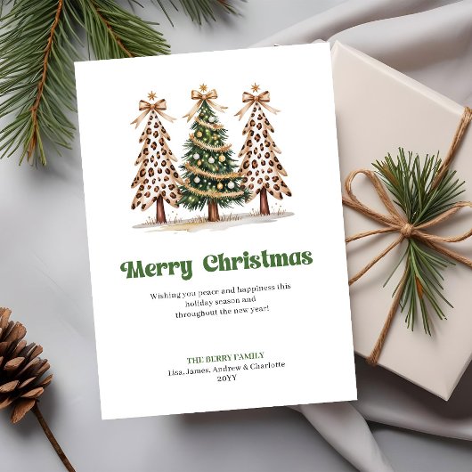 Trendy Leopard Print Watercolor Christmas Tree シーズンカード