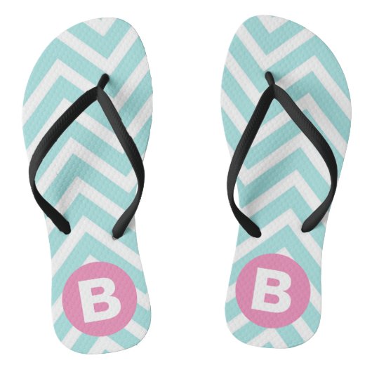 Trendy Light Blue Chevron Pink Monogram ビーチサンダル (ソール)