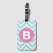 Trendy Light Blue Chevron Pink Monogram ラゲッジタグ (正面縦)