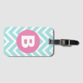 Trendy Light Blue Chevron Pink Monogram ラゲッジタグ (正面横)