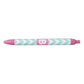 Trendy Light Blue Chevron Pink Monogram 黒ボールペン (正面)