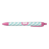 Trendy Light Blue Chevron Pink Monogram 黒ボールペン (ボトム)