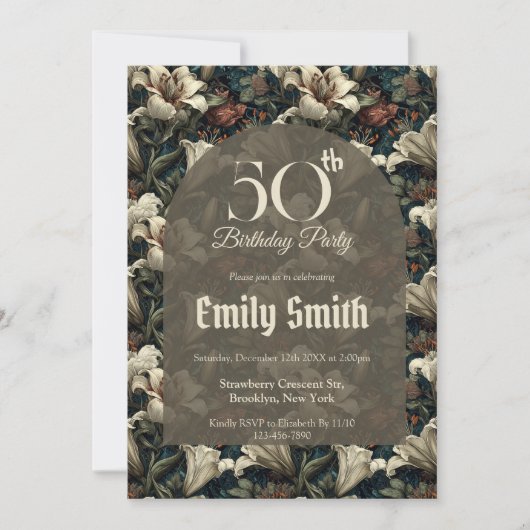 Trendy Lilies Themed 60Th Birthday 招待状 (正面)