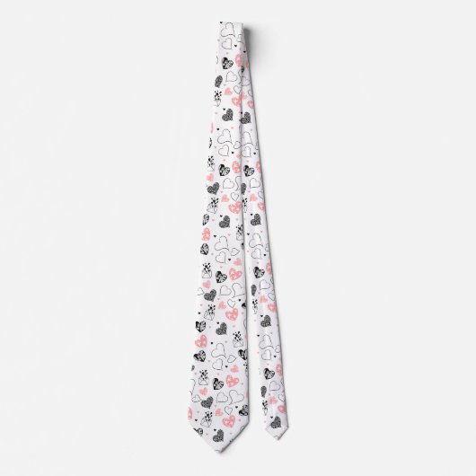 Trendy Love Gift Tie Pink Black Hearts Design ネクタイ (正面)