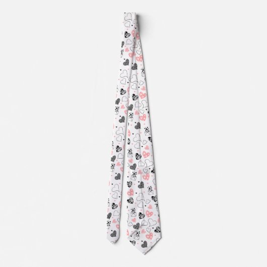Trendy Love Gift Tie Pink Black Hearts Design ネクタイ (裏面)