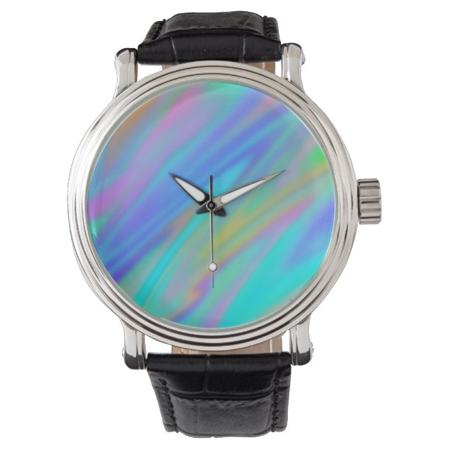 Trendy luxury green blue purple faux holographic 腕時計 (正面)