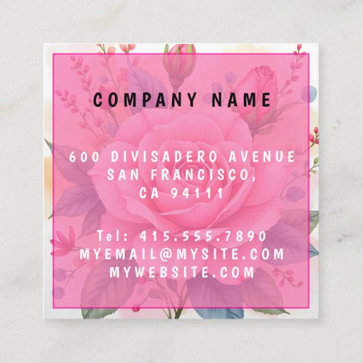 Trendy Luxury Pink Roses Beautiful Collection スクエア名刺 (裏面)