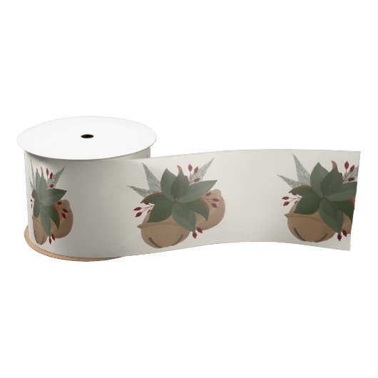 Trendy Magnolia spray and Christmas bells design サテンリボン (リール)