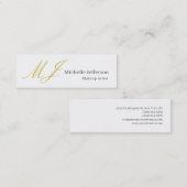 Trendy Makeup Artist Gold Monogram Black White スキニー名刺 (正面/裏面)