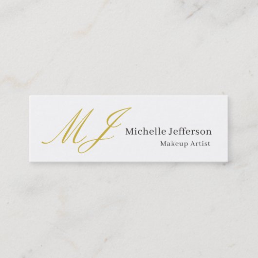 Trendy Makeup Artist Gold Monogram Black White スキニー名刺 (正面)