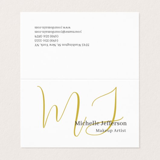 Trendy Makeup Artist Gold Monogram Black White 名刺 (外部フラット)