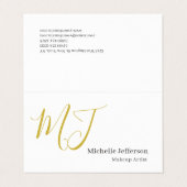 Trendy Makeup Artist Gold Monogram Black White 名刺 (外部フラット)