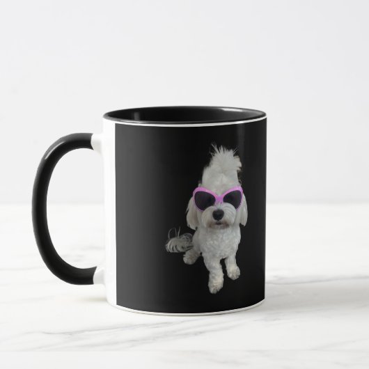 Trendy Maltese Dog with Pink Glasses - Cute Pet マグカップ (左)