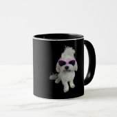 Trendy Maltese Dog with Pink Glasses - Cute Pet マグカップ (正面右)