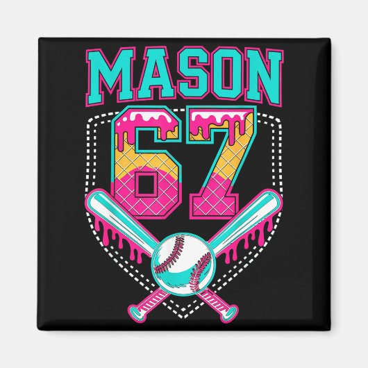 Trendy Mason 67 Mem Ice Cream Drip Baseball Birthd マグネット (正面)