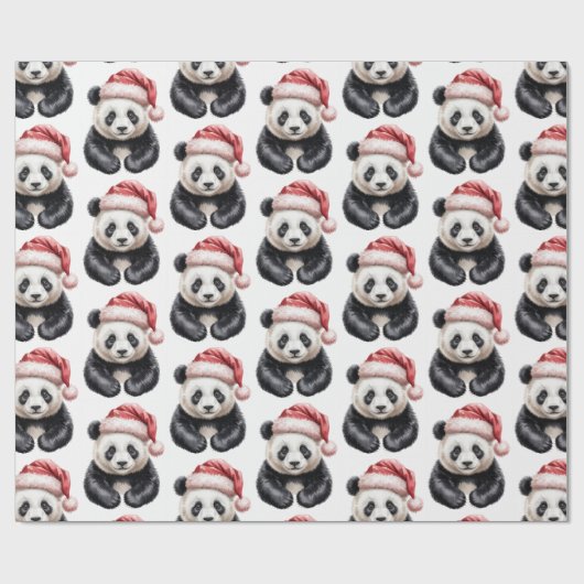 Trendy Merry Christmas Cute Panda Bear Pattern ラッピングペーパー (フラット)