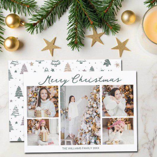 Trendy Merry Christmas Family Photo Collage 2025 シーズンカード