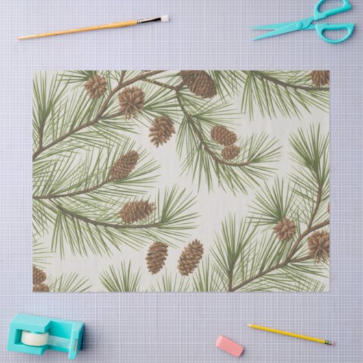 Trendy Merry Christmas Pine Cones and Branches     薄葉紙 (クラフト)