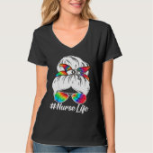 Trendy Messy Bun Nurse Life Nursing Tシャツ (正面)