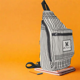 Trendy modern art lines Abstract minimal Monogram  スリングバッグ