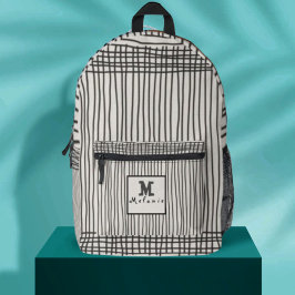 Trendy modern art lines Abstract minimal Monogram  プリントバックパック