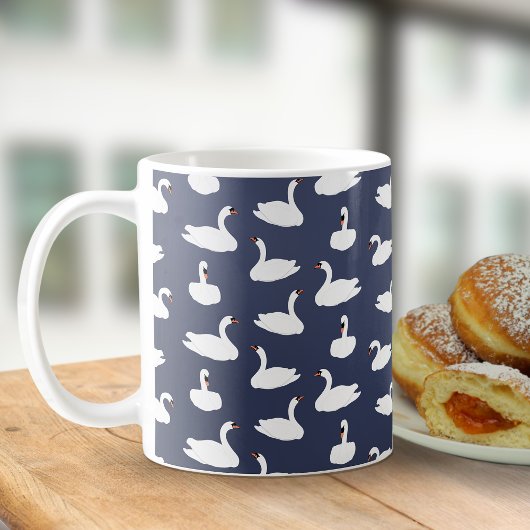 Trendy Modern Blue Swan Pattern Mug コーヒーマグカップ