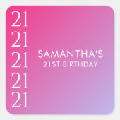 Trendy Modern Bold Pink Gradient 21st Birthday スクエアシール (正面)