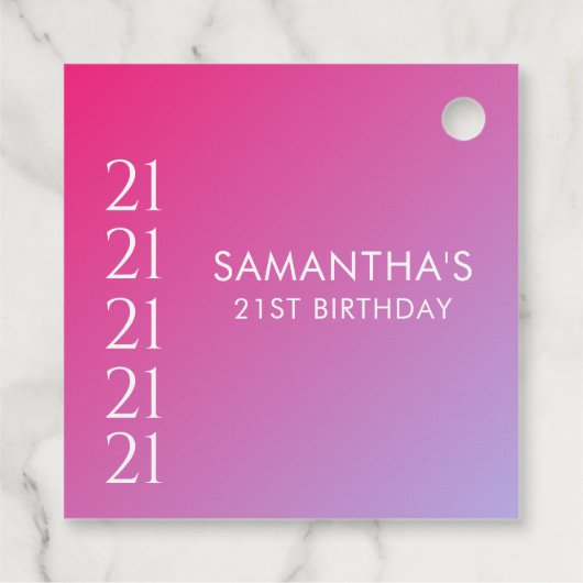 Trendy Modern Bold Pink Gradient 21st Birthday フェイバータグ (裏面)