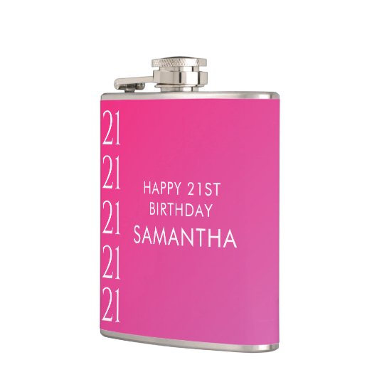 Trendy Modern Bold Pink Gradient 21st Birthday フラスク (左)
