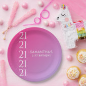Trendy Modern Bold Pink Gradient 21st Birthday ペーパープレート (パーティー)