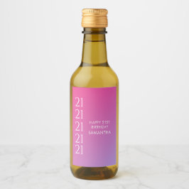 Trendy Modern Bold Pink Gradient 21st Birthday ワインラベル