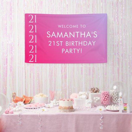 Trendy Modern Bold Pink Gradient 21st Birthday 横断幕 (パーティー)