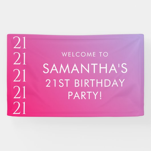 Trendy Modern Bold Pink Gradient 21st Birthday 横断幕 (横)