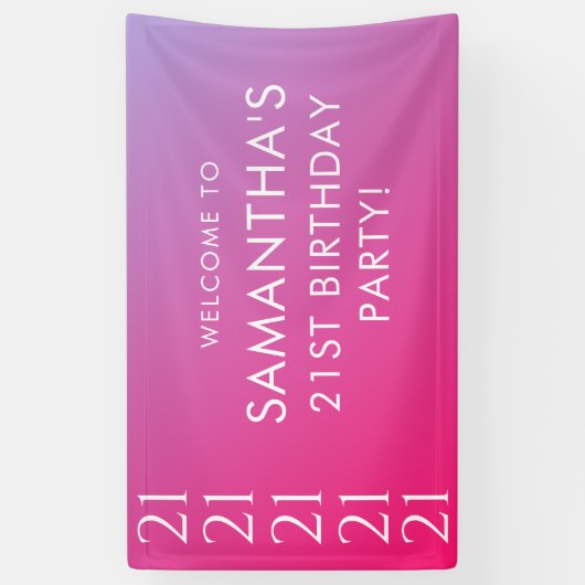 Trendy Modern Bold Pink Gradient 21st Birthday 横断幕 (縦)
