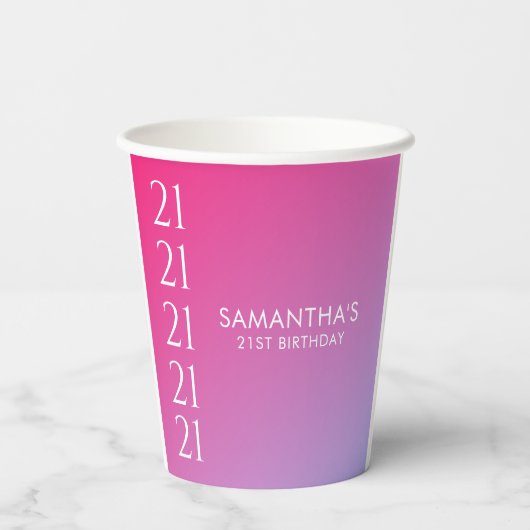 Trendy Modern Bold Pink Gradient 21st Birthday 紙コップ (裏面)
