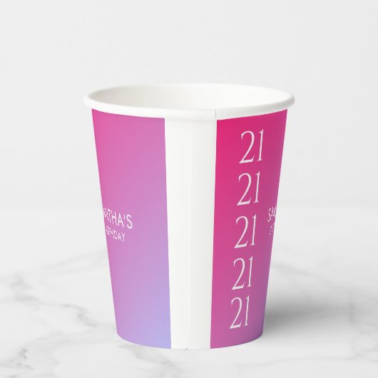 Trendy Modern Bold Pink Gradient 21st Birthday 紙コップ (右)