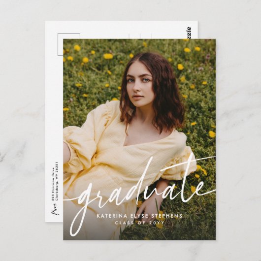 Trendy modern graduate simple two photo graduation ポストカード (正面/裏面)