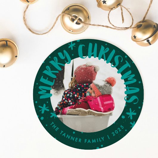 Trendy Modern Handwritten Christmas Photo Card 招待状