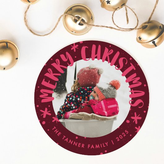 Trendy Modern Handwritten Christmas Photo Card 招待状