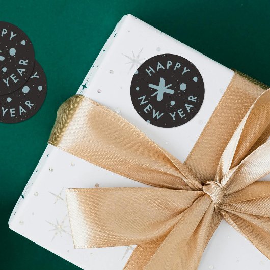 Trendy Modern Handwritten Happy New Year Sticker ラウンドシール