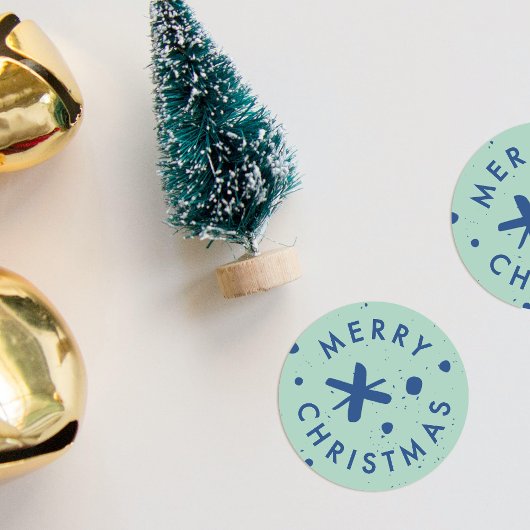 Trendy Modern Handwritten Merry Christmas Sticker ラウンドシール