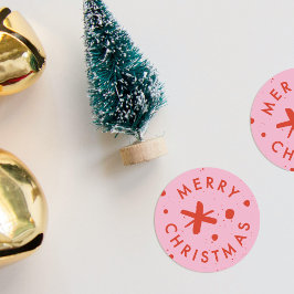 Trendy Modern Handwritten Merry Christmas Sticker ラウンドシール