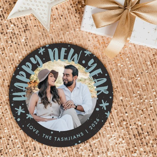 Trendy Modern Handwritten New Year Photo Card 招待状