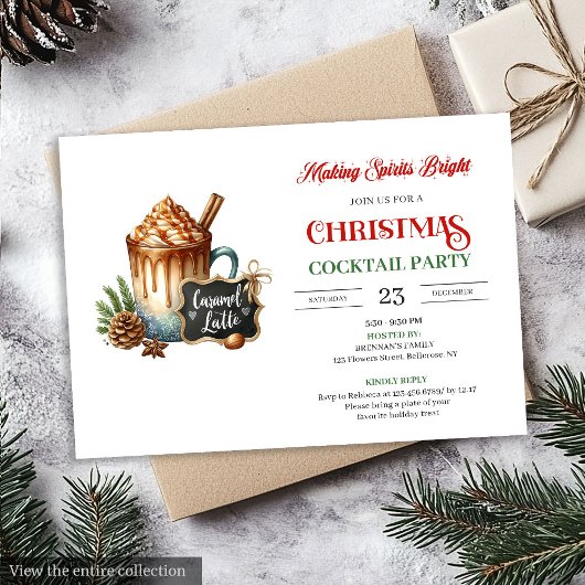Trendy Modern Holiday Cocktails Party Invitation 招待状