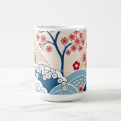 Trendy Modern Japanese Wave & Sakura Pattern  コーヒーマグカップ (中央)