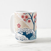 Trendy Modern Japanese Wave & Sakura Pattern  コーヒーマグカップ (正面左)