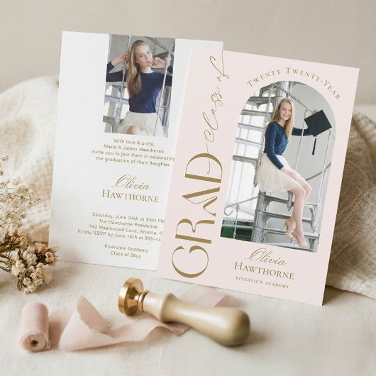 Trendy Modern Minimal Arch Photo Graduation Party 招待状