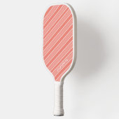 Trendy Modern Monogram Name Orange Striped ピックルボールラケット (左)