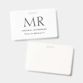 Trendy Modern Monogram Plain Minimalist バッジ (表裏)